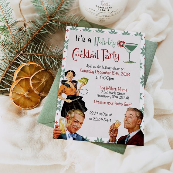 Retro Cocktail Party Invitation Printable Christmas Invitation PRINTABLE Christmas Party Invitation Etsy
