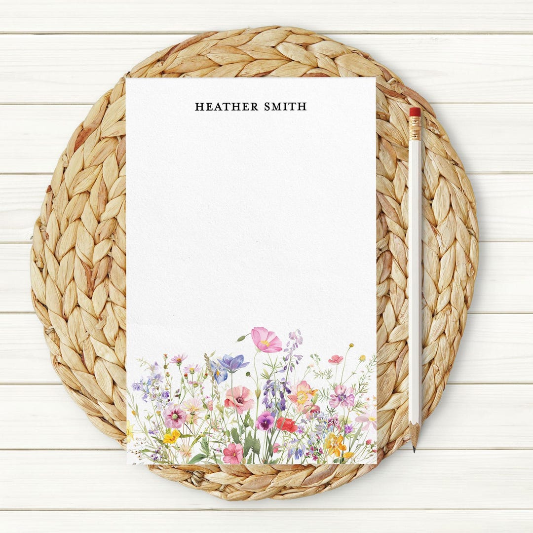 Personalized Wildflower Watercolor Notepad, Custom Stationery Gift - Etsy