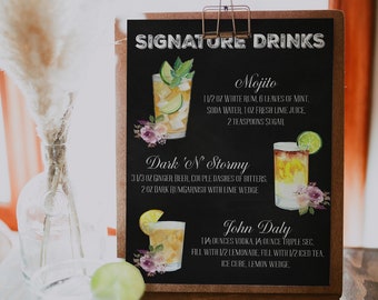 Wedding Signature Drink sign, Bar Menu Sign, Cocktail Bar Sign, Printable