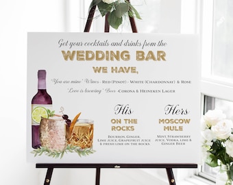 His and Hers Signature Drink Sign wedding, Wedding Bar Menu Sign, Cocktail Menu, Wedding menu sign Printable