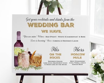 His and Hers Drink Sign Wedding, PRINTED-ART-RIGID Board