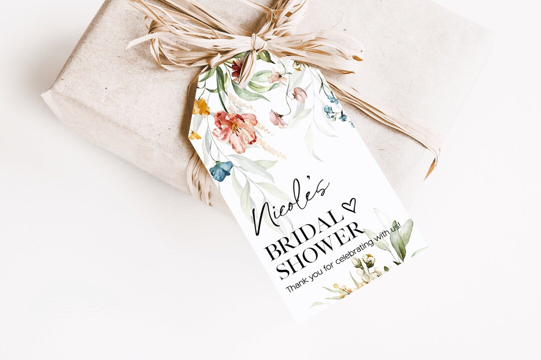 Minimalist Floral Bridal Shower Gift Tag, PRINTED Gift Tags With String ...