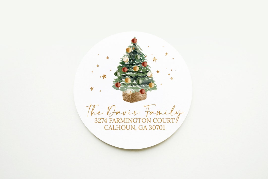 Christmas Tree Return Address Sticker, 2 Inch Circle Return Address