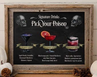 Spooky Skull Halloween PRINTED Chalkboard Signature Drinks Sign