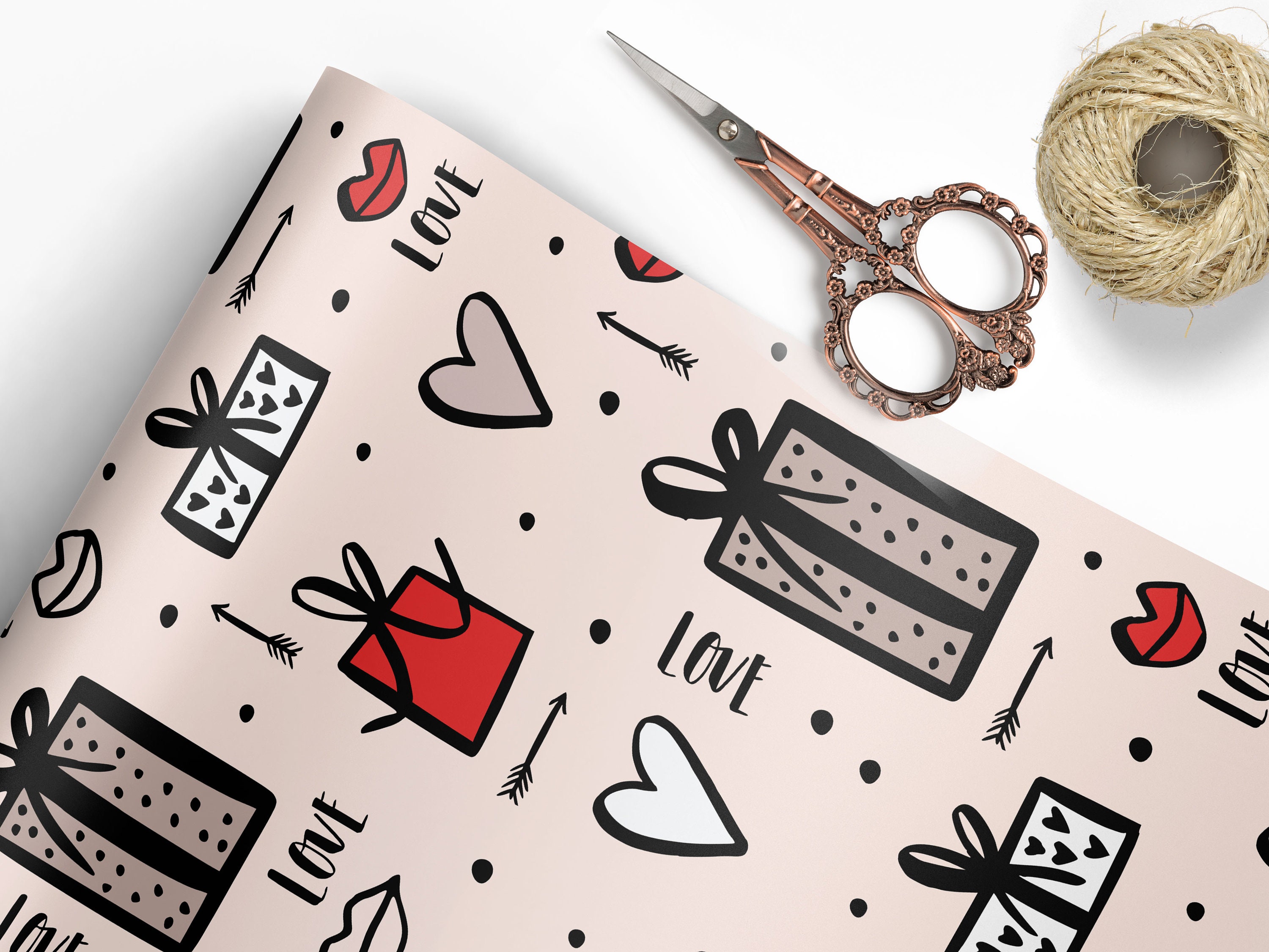 Valentine's Day Wrapping Paper Sheets Love Hearts Etsy