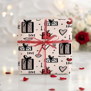 Valentine Day Wrapping Paper Roll, Love, Hearts Hand Drawn Gift Wrap, Gift for Her, Valentine Gift Wrap Sheets, Romantic Gift Wrap