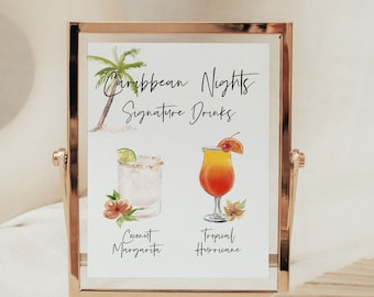 Caribbean Signature Drink Sign Wedding, Wedding Bar Sign, Custom Cocktail Sign, Reception Bar Decor, Personalized Wedding Decor