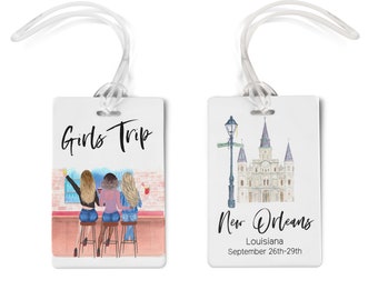 New Orleans Luggage Tags Personalized, Bridal Shower Girls Trip, Bar Tag, Aluminum Metal luggage tags for women