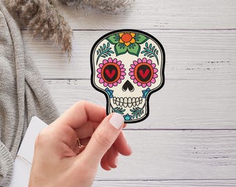 Sugar Skull Sticker, Waterproof Vinyl, Day of the Dead