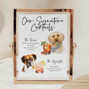 Cartello per matrimonio con drink personalizzato per animali domestici, decorazione per bar per cani o gatti, menù per bevande per matrimonio, cartello personalizzato per bar per matrimonio