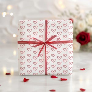 Valentines Day Heart Wrapping Paper Roll, Pink Hearts Gift Wrap Sheets, Gift for Her, Valentine Gift Wrap, Romantic Gift Wrap