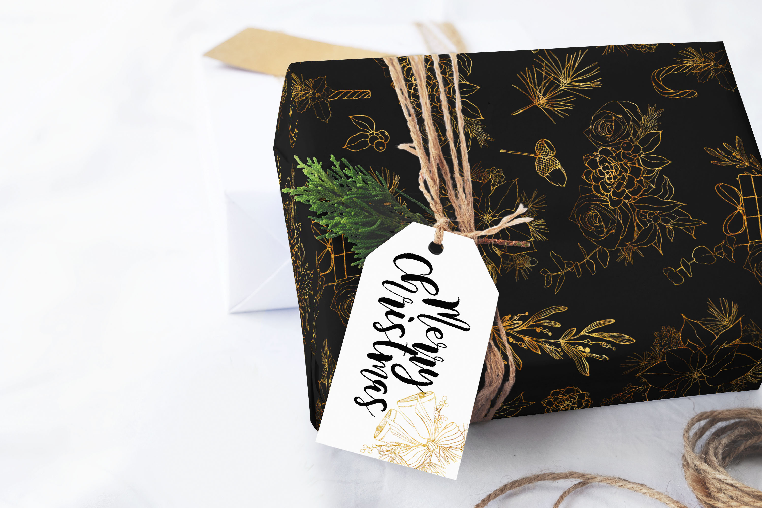 Black and Gold Christmas Wrapping Paper Sheets Roll, Holiday Gift Wrap 