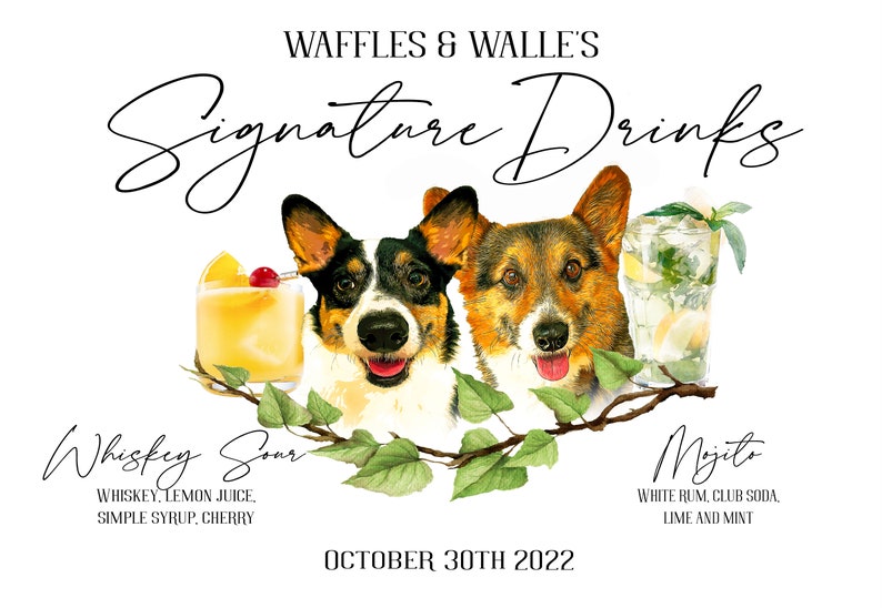 Pet Signature Drink Sign Wedding, Signature Drinks Sign Dog, Drinks Sign Pets, Cocktail Sign Pet image 2