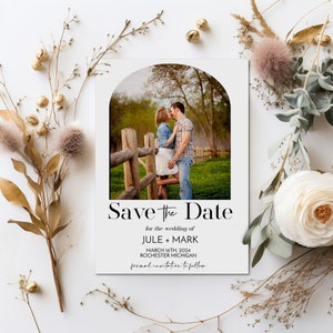 Minimalist Save the Date With Photo, Arch Photo Save the Date Template, Minimalist Wedding, Printable Invitation, Editable Template