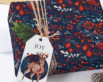 Christmas Wrapping Paper Roll, Elegant Woodland Christmas Gift Wrap, Elegant Wrapping Paper 5 sheets per Set 20" x 29"