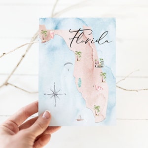 Mapa de acuarela para guardar la fecha en Florida, invitación para guardar la fecha, boda de destino, archivo digital, imprimible con sobres