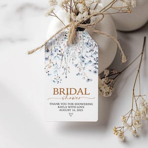 Blue Wildflower Minimalist Floral Bridal Shower Gift Tag, PRINTED Gift Tags with string, Baby Shower Favor Tag, Wedding Gift Tag