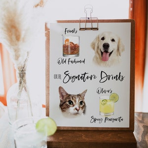 Cartello per bevande per animali domestici, decorazioni personalizzate per bar di nozze, cartello per cocktail per cani e gatti, menù bevande personalizzato