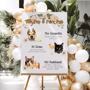 Cartello per bevande per animali domestici, decorazioni personalizzate per bar di nozze, cartello per cocktail per cani e gatti, menù bevande personalizzato