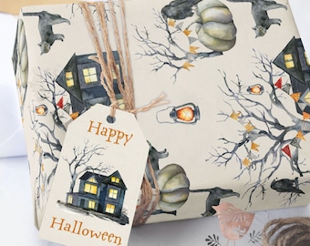 Spooky Halloween Haunted House Gift Wrap Sheets