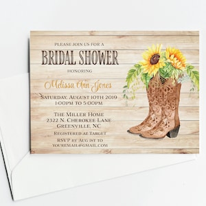 Country Western Boots Invitation de douche nuptiale de tournesol, fichier numérique imprimable