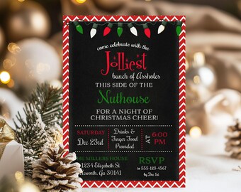 Jolliest Bunch Christmas Party Invitation, Funny Holiday Party Invite, Ugly Sweater Christmas Party, Printable Adult Invitation