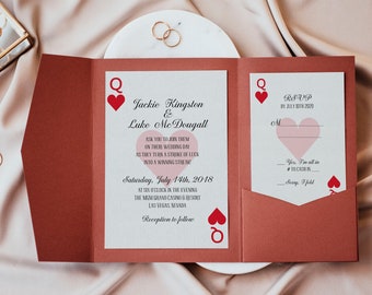 Queen of Hearts Las Vegas Wedding Invitation Suite with RSVP Printable, Casino Cards Themed Wedding