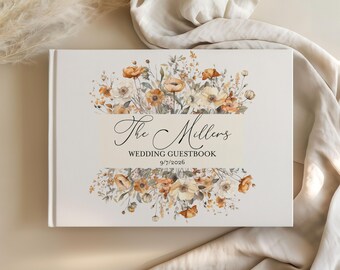 Wildflower Fall Wedding Guest Book, Wedding Autumn Photo Album Hard Cover, Blank Pages