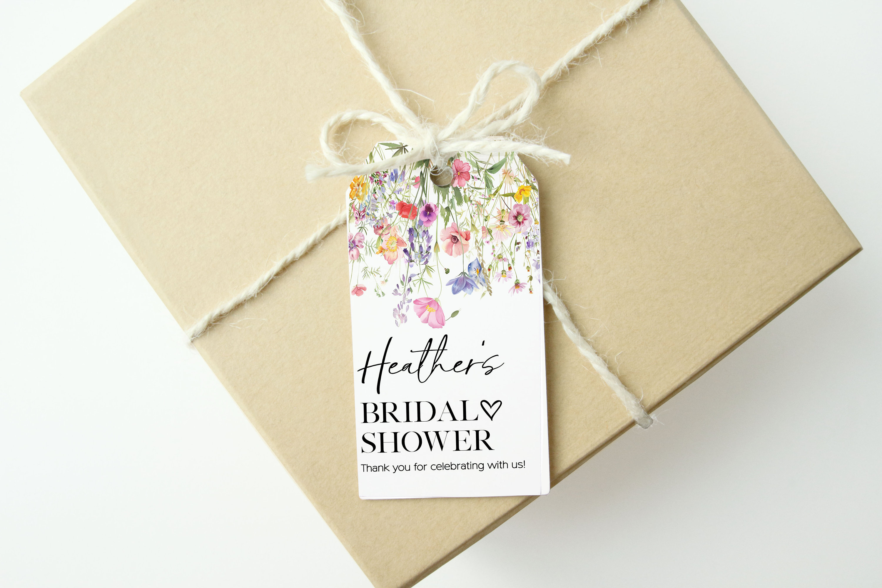 Wildflower Minimalist Floral Bridal Shower Gift Tag, PRINTED Gift Tags ...