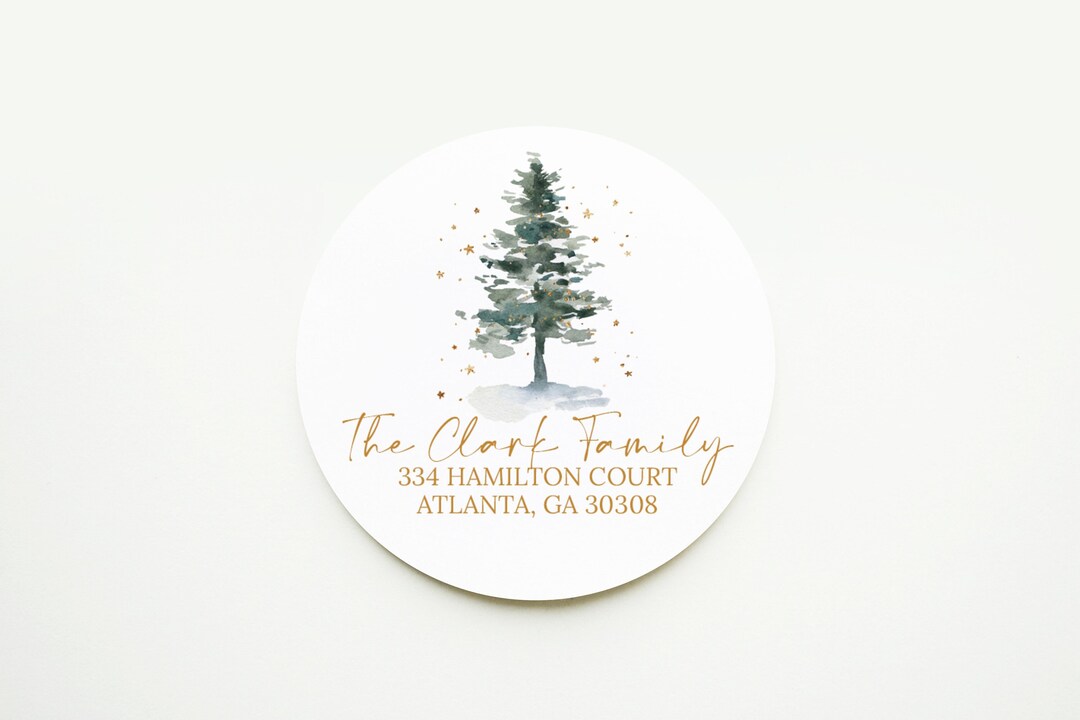 Christmas Tree Return Address Sticker, 2 Inch Circle Return Address Label, Stationery, Envelope