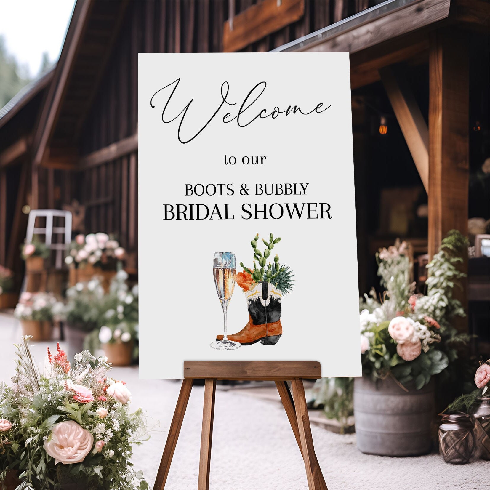 Bridal Shower Welcome Sign Editable Template Boots and Bubbly Wedding Shower Instant Download Etsy