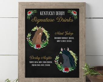 Kentucky Derby Signature Drinks Sign, Cocktail Sign, Equestrian Themed Drink Sign, Derby Cocktail Sign PRINTED