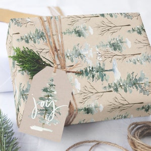 Christmas Woodland Trees Wrapping Paper Sheets, Winter Gift Wrap, Wrapping Paper Roll