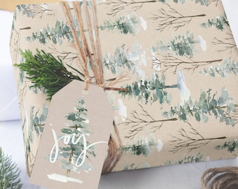 Christmas Woodland Trees Wrapping Paper Sheets, Winter Gift Wrap, Wrapping Paper Roll