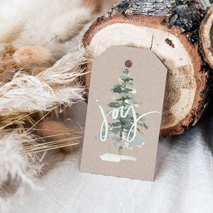 Watercolor Christmas Tree Gift Tag, Christmas gift tag, Holiday Gift Tags, PRINTED Gift Tags with string image 2