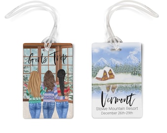Vermont Luggage Tags Personalized, Ski Girls Trip Tag, Winter Weekend Getaway Tag, Snow Aluminum luggage tags for women