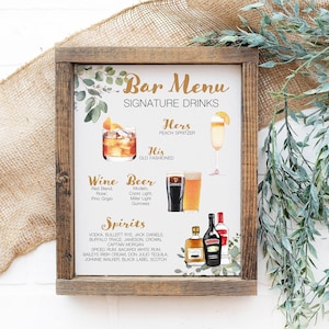 Signature Drink Sign Wedding, Wedding Bar Sign, Custom Cocktail Sign, Reception Bar Decor, Personalized Wedding Decor