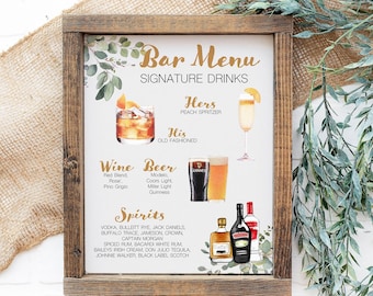 Custom Signature Drink Sign, Wedding Bar Menu, Reception Decor