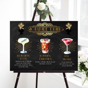 Art Deco Signature Drinks Sign Wedding, Great Gatspy Sign, Signature Drink Sign, Wedding Bar Sign, Gold Drink Sign Printable