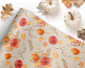Floral Fall Wrapping Paper Sheets, Luxury Gift Wrap