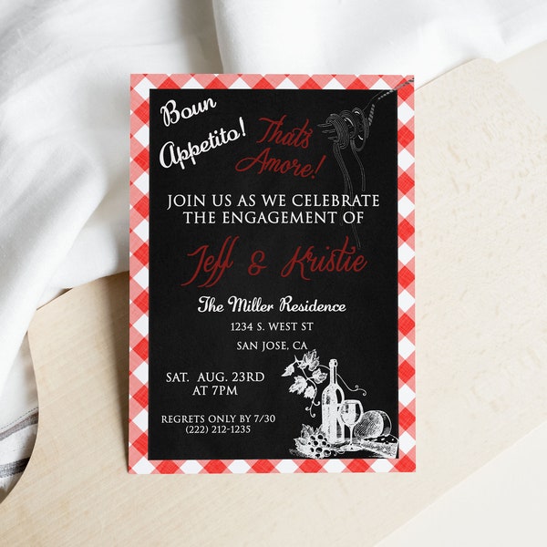 Italian Engagement Invitation Printable, Italy Themed Bridal Shower Invitation, Engagement Dinner Invitation