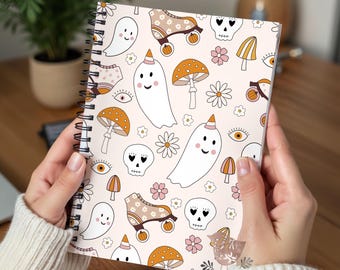 Pastel Halloween Ghost Spiral Notebook – Halloween Ruled Notebook, Spooky Journal, Cute Retro Halloween Stationery