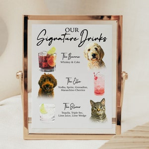 Letrero de boda con bebida de autor para mascotas, decoración de bar para perros o gatos, menú de bebidas para bodas, letrero personalizado para bar de bodas