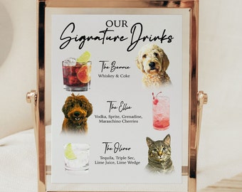 Pet Signature Drink Sign PRINTED Wedding Pet Signature Cocktail Sign Drink Sign with Pet Dog Drink Wedding Sign, Signature Drinks Sign Pet