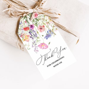 Wildflower Thank You Gift Tags PRINTED Gift Tags with string, Baby, Bridal Shower Favor Tag, Thank you Gift Tag