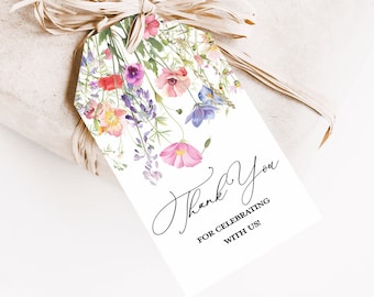 Wildflower Thank You Gift Tags PRINTED Gift Tags with string, Baby, Bridal Shower Favor Tag, Thank you Gift Tag