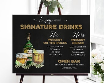 Signature Drink Sign PRINTED Wedding, Signature Drinks Sign, Signature Cocktail Sign, Bar Menu Sign, His and Hers Drinks, Bar Sign