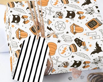 Spooky Halloween Wrapping Paper Sheets, Black Cats, Bats