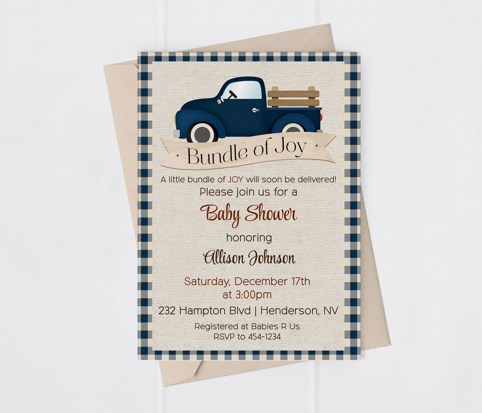 Truck Baby Shower Invitation Boy Rustic Baby Shower Invite Etsy