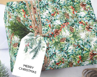 Winter Pine Christmas Wrapping Paper Roll, Holiday Gift Wrap, Festive Wrapping Paper, Christmas Sheets, Seasonal Gift Wrap